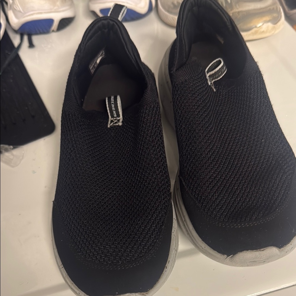 Skechers Black and Gray Slip-On Sneakers with Breathable Mesh